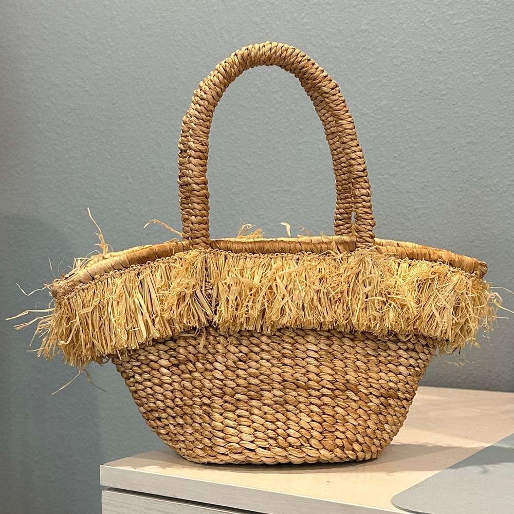 Indego Africa Small Straw Fringe Tote Bag